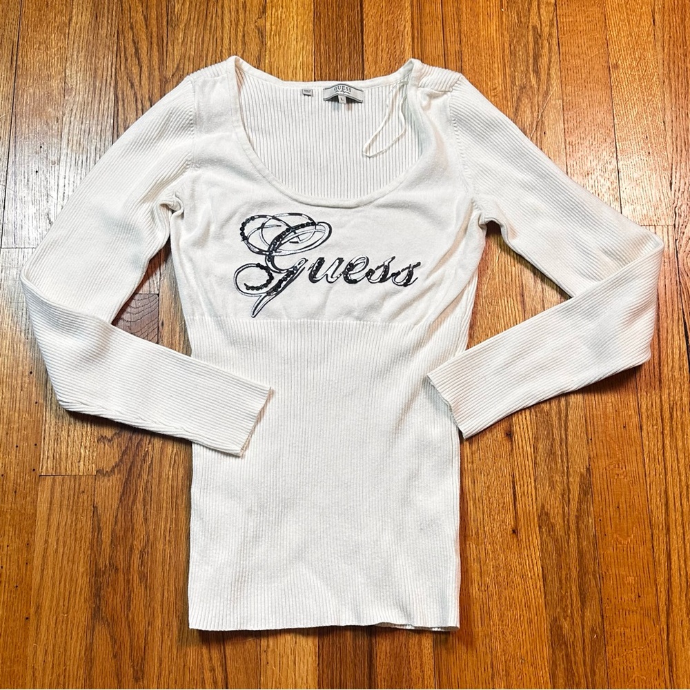 Guess White Long Sleeve Top Size L Tunic